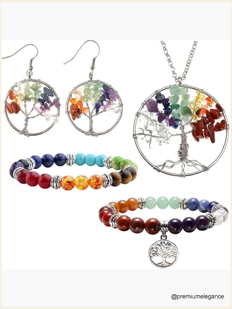 7 Chakra Healing Crystal Jewelry Set Necklace Earrings Bracelet